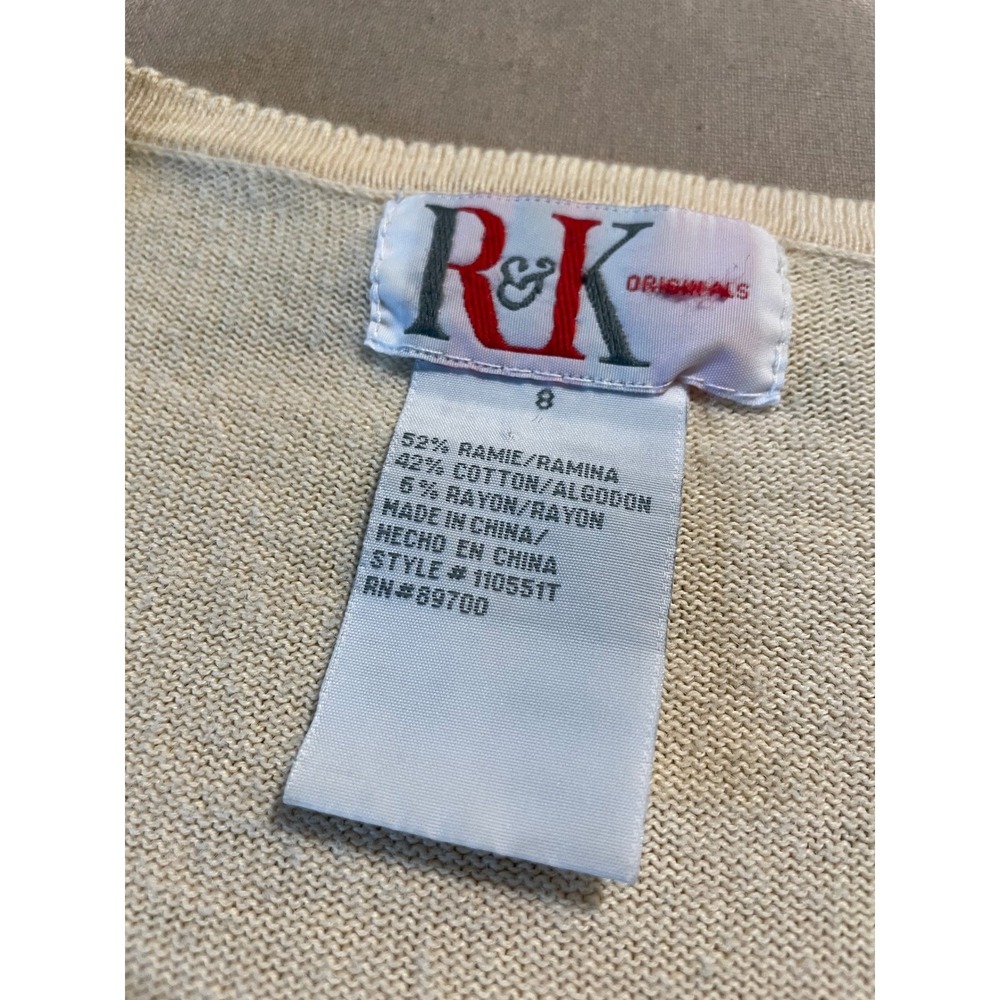 Vintage 90s R&K Originals Cardigan Sweater Size 8 Cream Embroidered Grandmacore - Picture 9 of 9